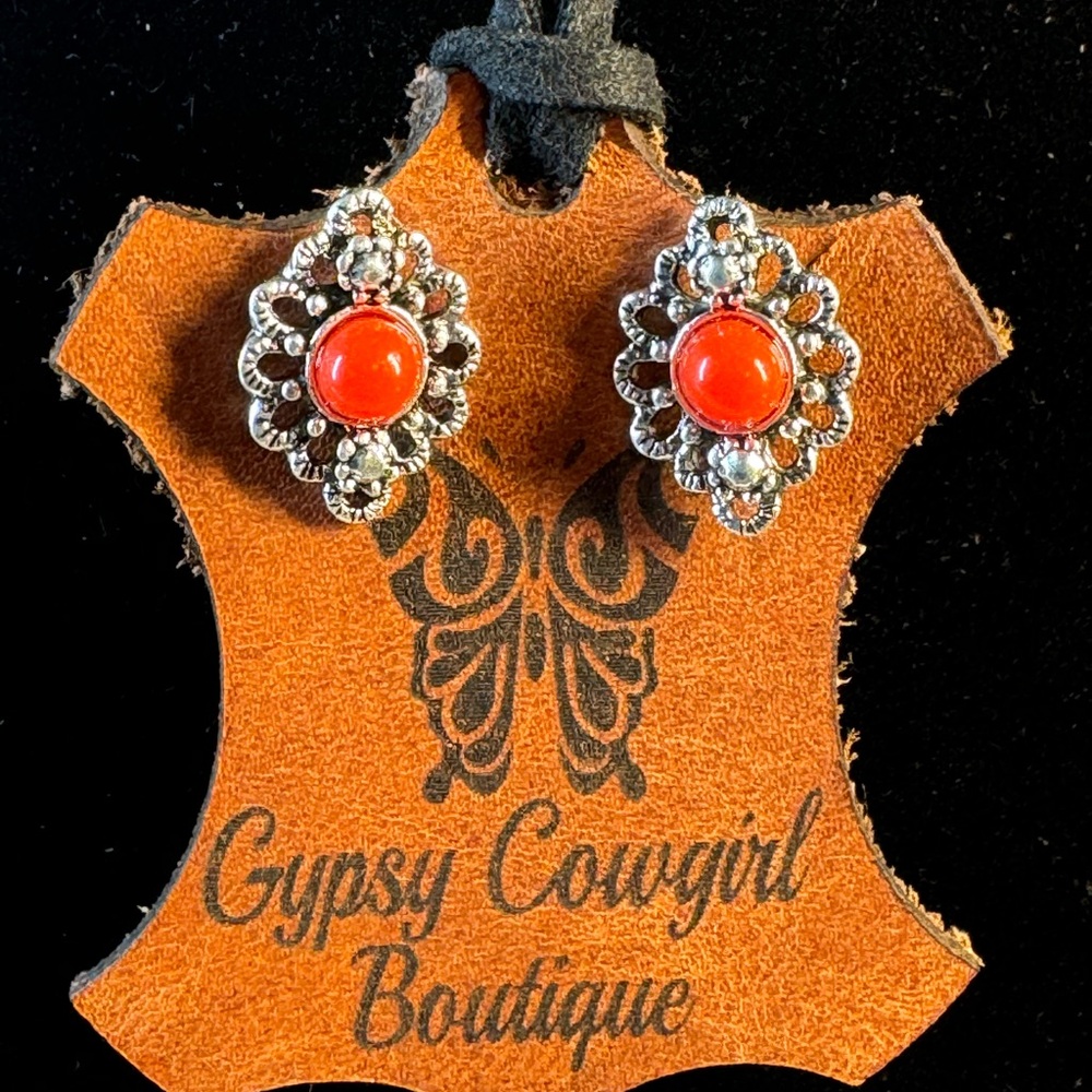 Southwest Style Red Stone Stud Post Fashion Earrings